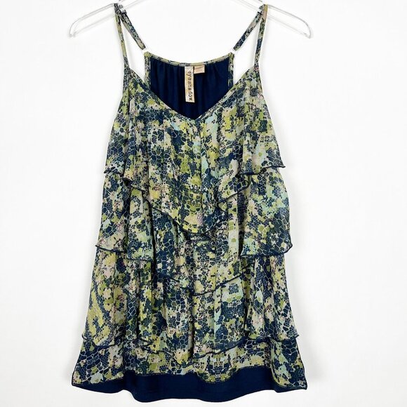 Eyeshadow Ruffled Tiered Floral Print Camisole Tank Top. Blue/Green. Size M - Picture 11 of 11
